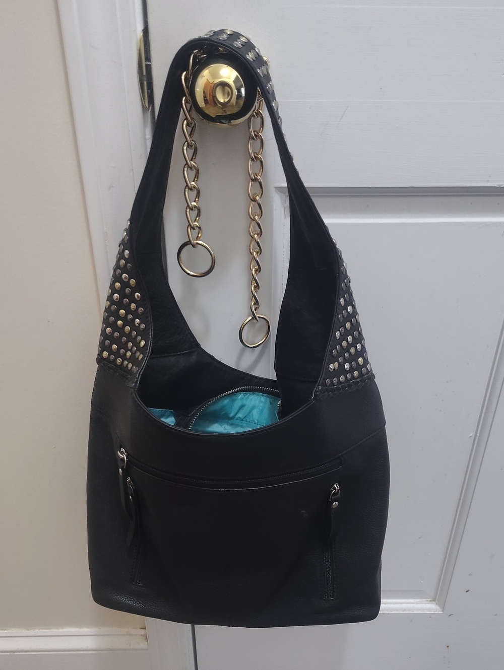 Ariat Black Studded Shoulder Bag with Gold Chain Accents